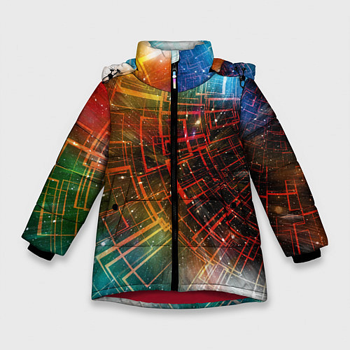 Зимняя куртка для девочки Portal - Neon Space - туннель из энергетических па / 3D-Красный – фото 1