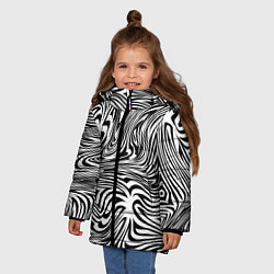 Куртка зимняя для девочки Сумасшедшая зебра Абстрактный узор с извилистыми л, цвет: 3D-черный — фото 2