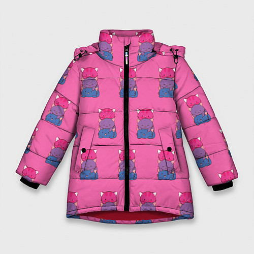 Зимняя куртка для девочки Котики светофоры / 3D-Красный – фото 1