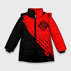 Куртка зимняя для девочки ГЕНШИН ИМПАКТ - ГЕО - Краски, цвет: 3D-черный
