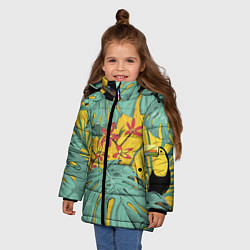 Куртка зимняя для девочки Цветы В Джунглях, цвет: 3D-черный — фото 2