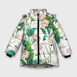 Куртка зимняя для девочки Цветы Лилии На Белом Фоне, цвет: 3D-светло-серый