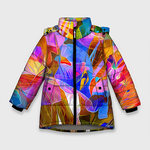 Зимняя куртка для девочки Красочный цветочный паттерн Лето Colorful floral p / 3D-Светло-серый – фото 1