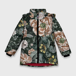 Куртка зимняя для девочки Цветы Анемоны Ночного Сада, цвет: 3D-красный