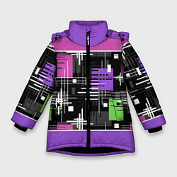 Куртка зимняя для девочки Розово-фиолетовый геометрические фигуры и полосы, цвет: 3D-черный