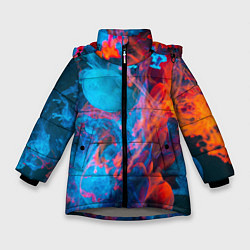 Куртка зимняя для девочки Красный и синий абстрактный дым, цвет: 3D-светло-серый