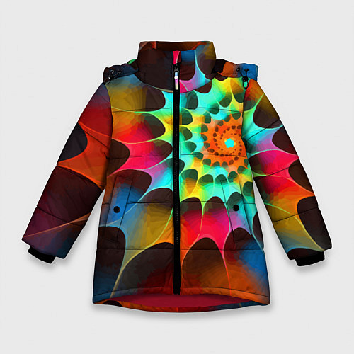 Зимняя куртка для девочки Красочная неоновая спираль Colorful neon spiral / 3D-Красный – фото 1