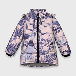 Куртка зимняя для девочки Цветы Флизелиновые Тропики, цвет: 3D-светло-серый