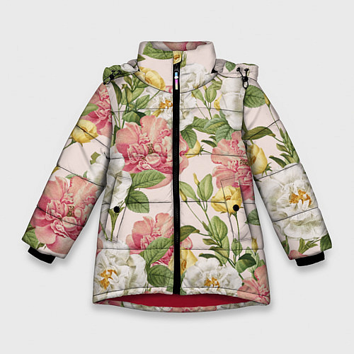 Зимняя куртка для девочки Цветы Английские Розы / 3D-Красный – фото 1