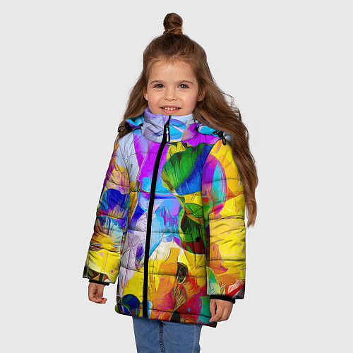 Зимняя куртка для девочки Цветы Буйство красок Flowers Riot of colors / 3D-Светло-серый – фото 3