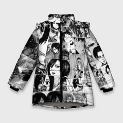 Куртка зимняя для девочки Атака титанов паттерн, цвет: 3D-светло-серый