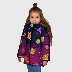 Куртка зимняя для девочки Pizza in Space, цвет: 3D-черный — фото 2