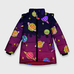 Куртка зимняя для девочки Pizza in Space, цвет: 3D-красный