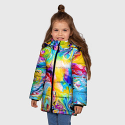 Куртка зимняя для девочки Неоновые всплески красок Лето Neon splashes of col, цвет: 3D-черный — фото 2