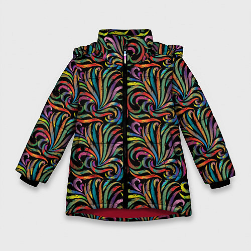 Зимняя куртка для девочки Разноцветные яркие узоры / 3D-Красный – фото 1