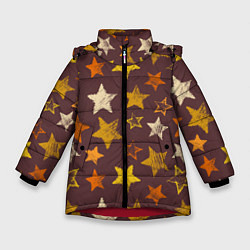 Куртка зимняя для девочки Звездное коричневое небо, цвет: 3D-красный