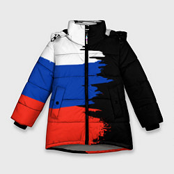 Куртка зимняя для девочки Российский триколор на темном фоне, цвет: 3D-светло-серый