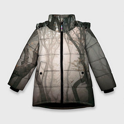 Куртка зимняя для девочки Лес Туман, цвет: 3D-черный