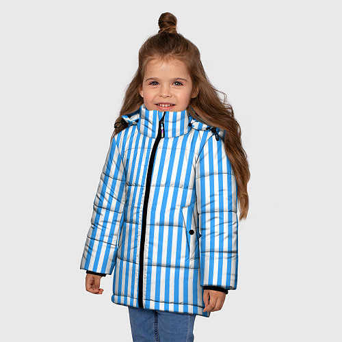 Зимняя куртка для девочки ПОЛОСКИ СИНИЕ / 3D-Светло-серый – фото 3