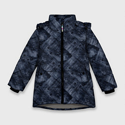 Куртка зимняя для девочки Темный серо-синий узор деревянного паркета, цвет: 3D-светло-серый
