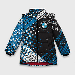 Куртка зимняя для девочки Bmw след шин, цвет: 3D-красный
