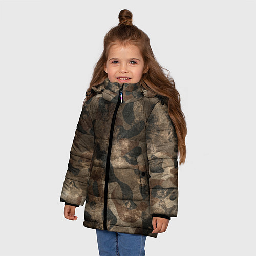 Зимняя куртка для девочки Камуфляж с потёртостями - Буря в пустыне / 3D-Светло-серый – фото 3