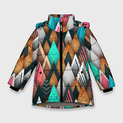 Куртка зимняя для девочки Абстрактный цветной лес, цвет: 3D-светло-серый