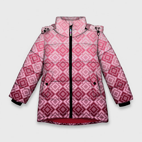 Зимняя куртка для девочки Розовый геометрический градиентный узор / 3D-Красный – фото 1