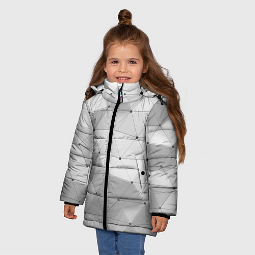 Зимняя куртка для девочки Полигональный объёмный паттерн / 3D-Светло-серый – фото 3