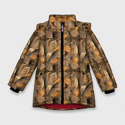 Куртка зимняя для девочки Абстрактные объемные листочки, цвет: 3D-красный