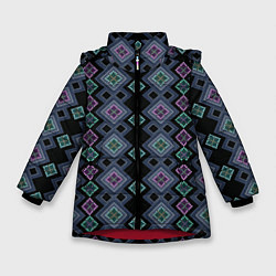 Куртка зимняя для девочки Разноцветный орнамент из перламутровых бус, цвет: 3D-красный