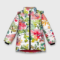 Куртка зимняя для девочки Floral pattern Watercolour Summer, цвет: 3D-красный
