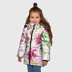 Куртка зимняя для девочки Полевые цветы Акварель Лето, цвет: 3D-красный — фото 2