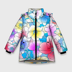 Куртка зимняя для девочки Летний цветочный паттерн Fashion trend 2025, цвет: 3D-светло-серый