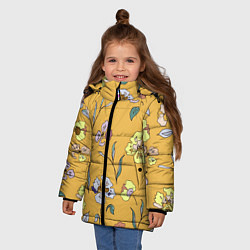 Куртка зимняя для девочки Цветы Нарисованные На Золотом Фоне, цвет: 3D-светло-серый — фото 2