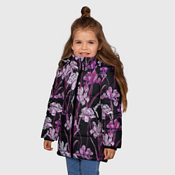 Куртка зимняя для девочки Цветы Фиолетовые Ирисы, цвет: 3D-красный — фото 2