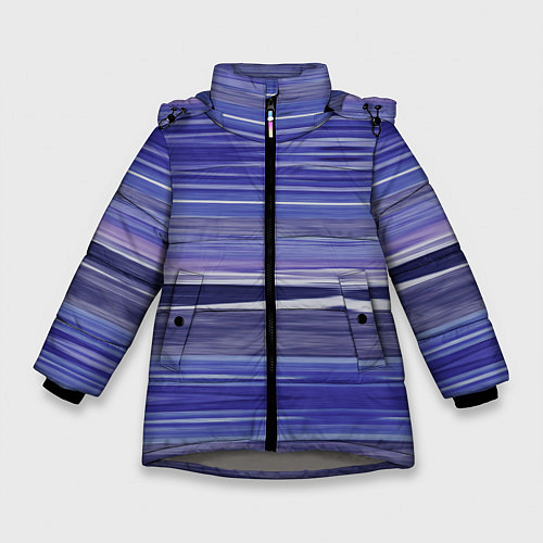 Зимняя куртка для девочки Абстрактный синий полосатый узор / 3D-Светло-серый – фото 1