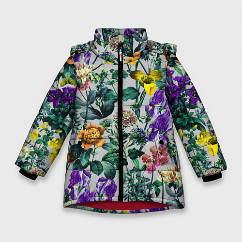 Зимняя куртка для девочки Цветы Летний Орнамент / 3D-Красный – фото 1