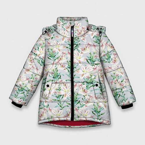 Зимняя куртка для девочки Цветы Нежные Лилии / 3D-Красный – фото 1