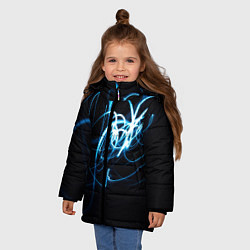 Куртка зимняя для девочки Неоновый узор - Голубой, цвет: 3D-красный — фото 2