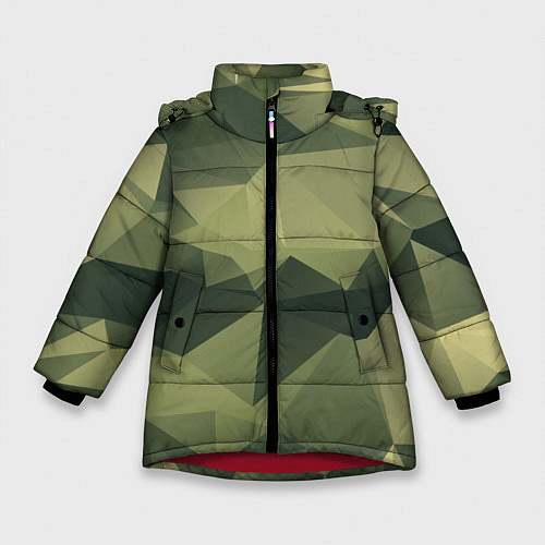 Зимняя куртка для девочки 3д полигоны - камуфляж / 3D-Красный – фото 1