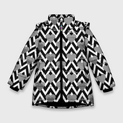 Куртка зимняя для девочки Черно белый узор зигзаг с сердцами и надписями Люб, цвет: 3D-черный