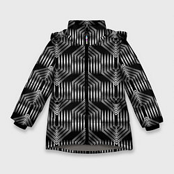 Куртка зимняя для девочки Геометрический узор арт-деко черно-белый, цвет: 3D-светло-серый