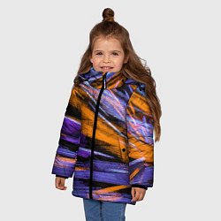 Куртка зимняя для девочки Неоновые прерывающиеся линии - Оранжевый и фиолето, цвет: 3D-черный — фото 2