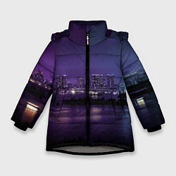 Куртка зимняя для девочки Неоновый город с рекой - Фиолетовый, цвет: 3D-светло-серый