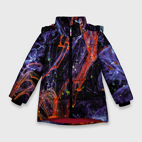 Зимняя куртка для девочки Неоновые краски во тьме - Оранжевый и фиолетовый / 3D-Красный – фото 1