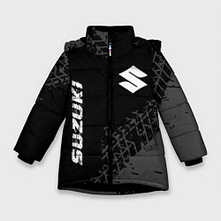 Зимняя куртка для девочки Suzuki Speed на темном фоне со следами шин