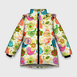 Куртка зимняя для девочки COLORFUL BIRDS, цвет: 3D-светло-серый