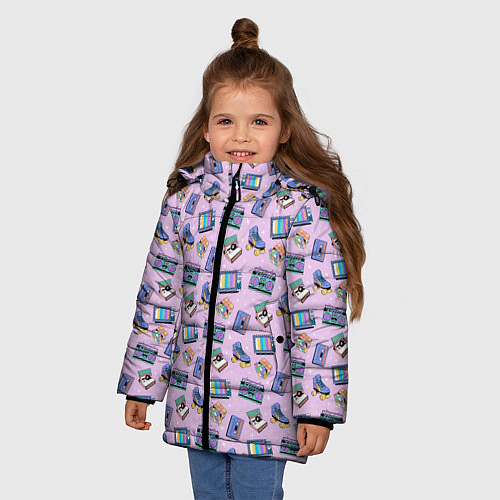 Зимняя куртка для девочки РЕТРО ПАТТЕРН 80-е / 3D-Светло-серый – фото 3