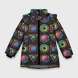 Куртка зимняя для девочки Геометрический яркий глитч, цвет: 3D-светло-серый